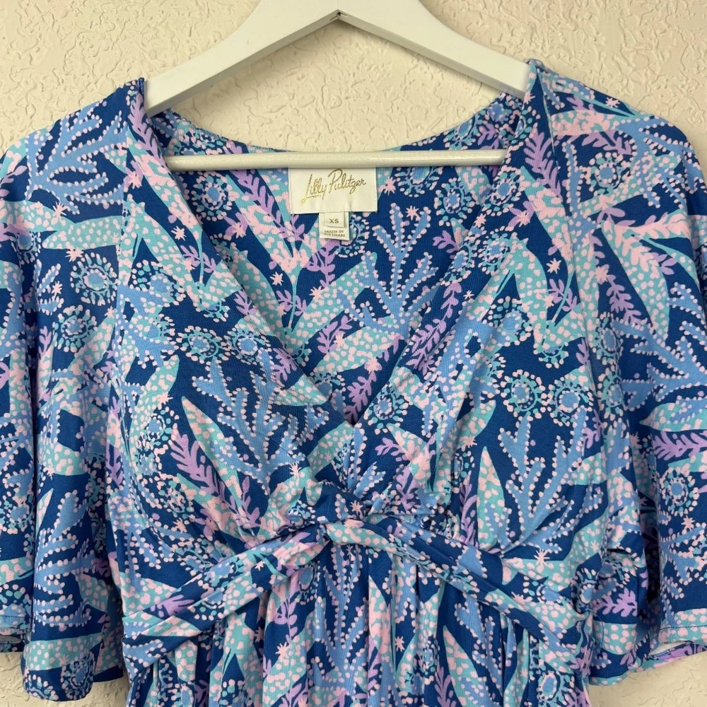 Lily Pulitzer Womens Minka Blue Floral Skirted Romper XS - Picture 7 of 10